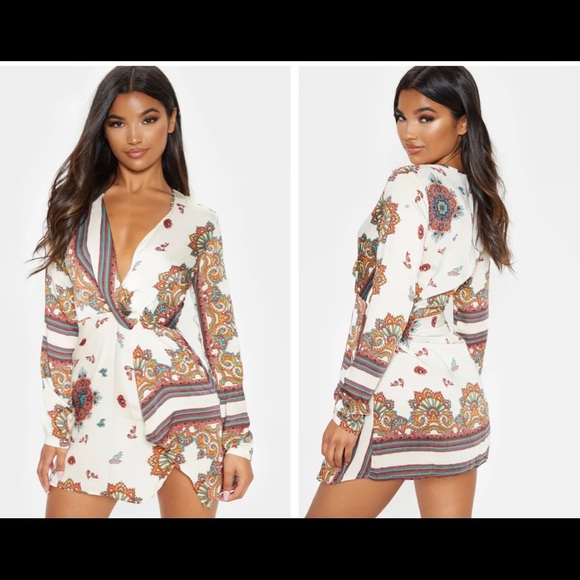 White Printed Silky Wrap Dress - Picture 5 of 5